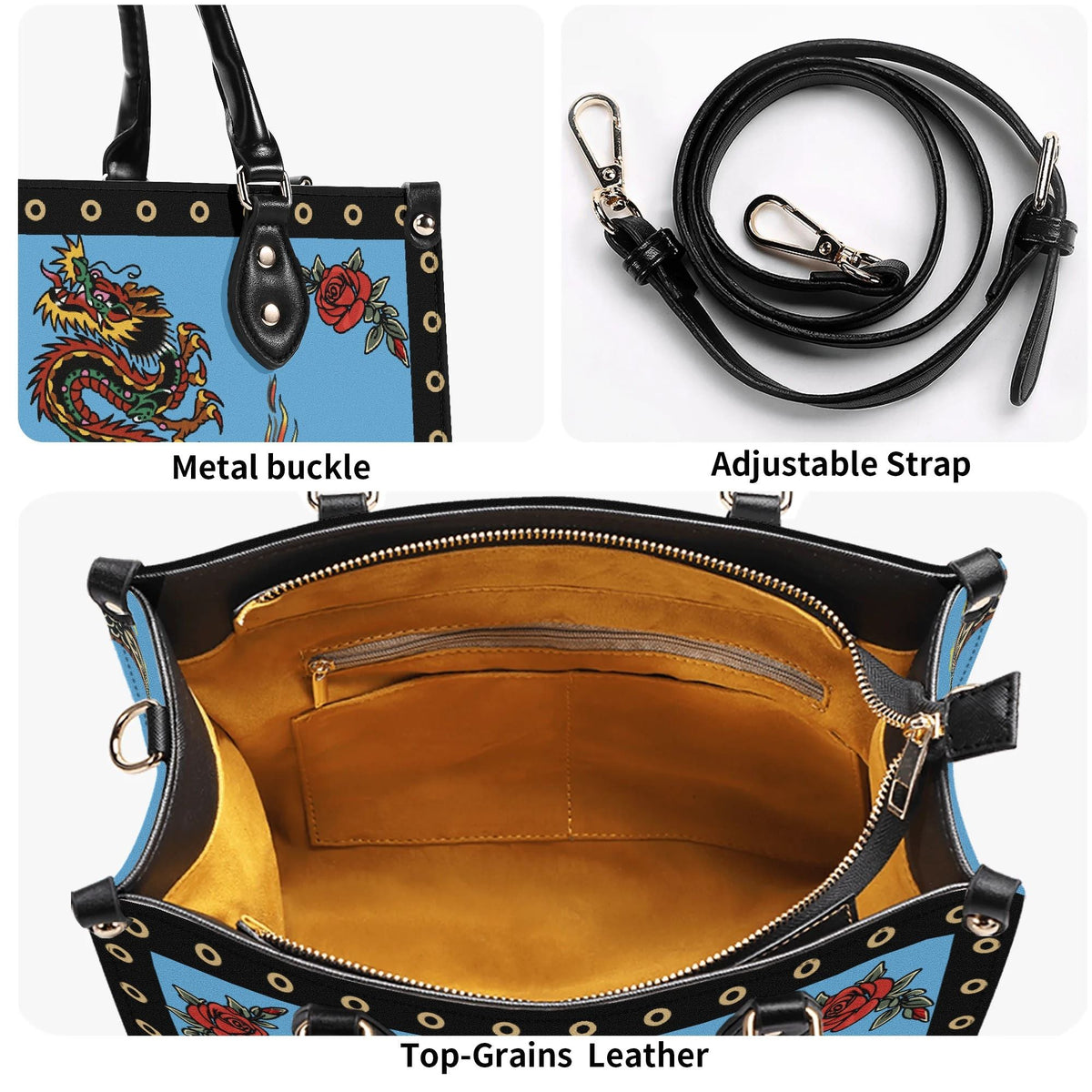 Vintage Torch And Dragon Print - Leather Handbag
