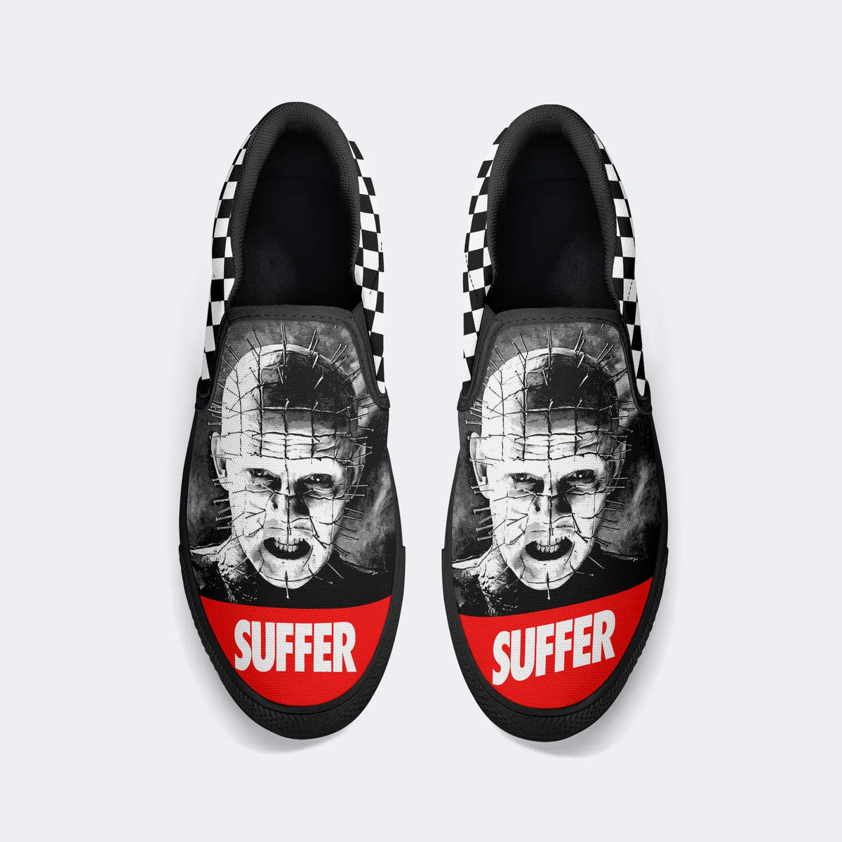 Unisex Black Metal Pinhead Print - Slip On Shoes