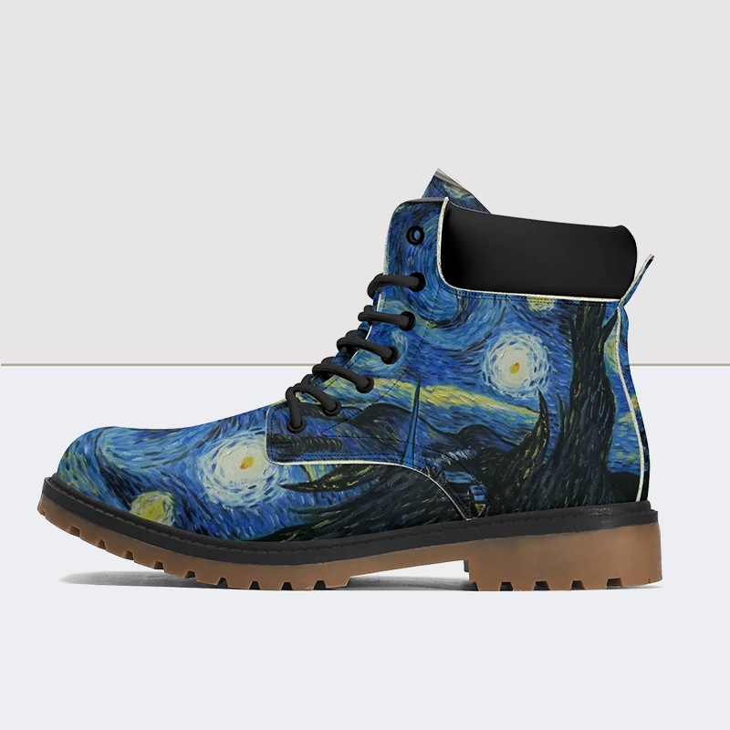 Bottes en cuir pour femmes La nuit étoilée de Vincent Van Gogh 