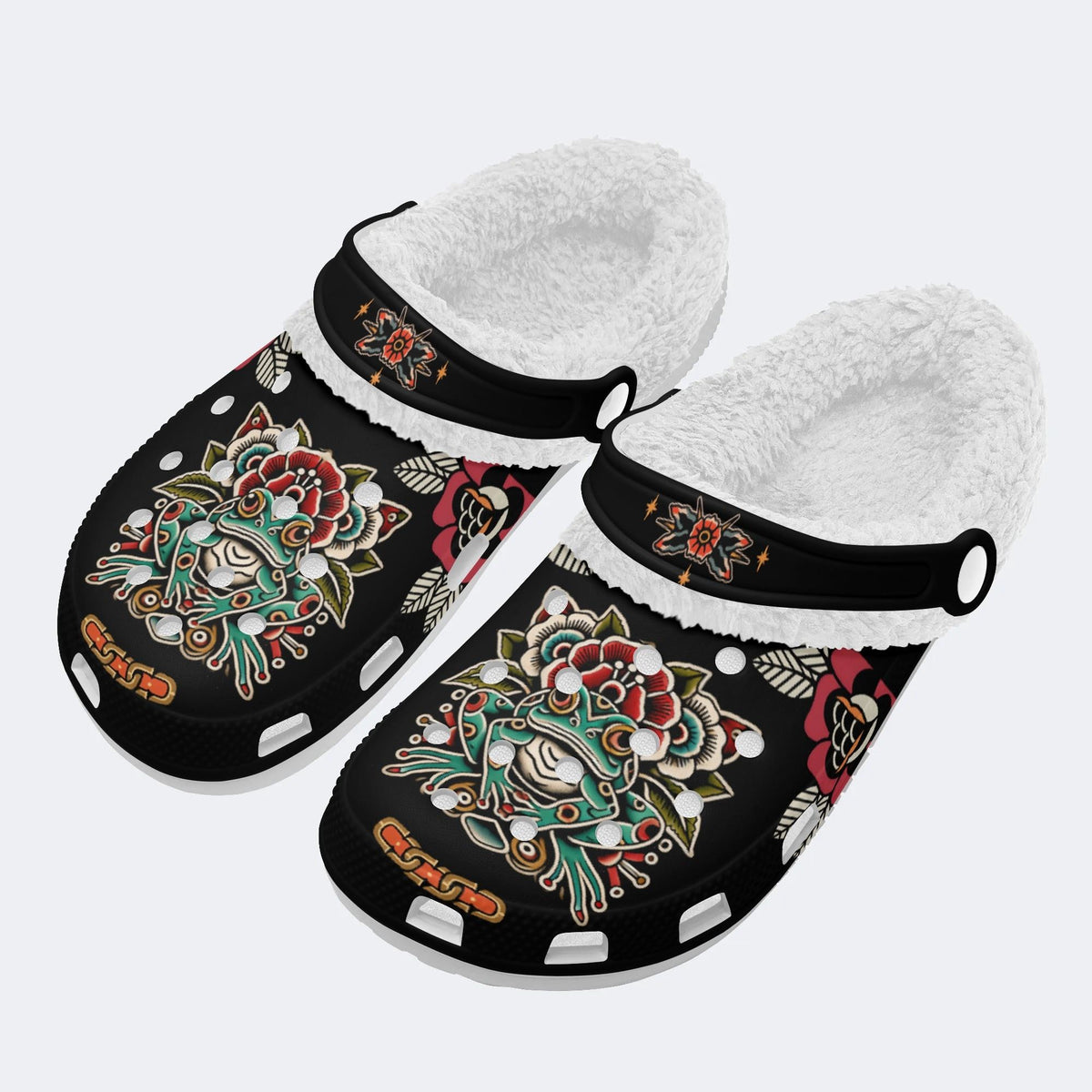 Traditional Frog Print - Fur Lined Slippers/Sandals