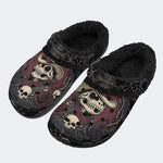 Gothic Cowboy Skeleton Thorn Rose Spider Web Cross‑Fur Lined Slippers/Sandals