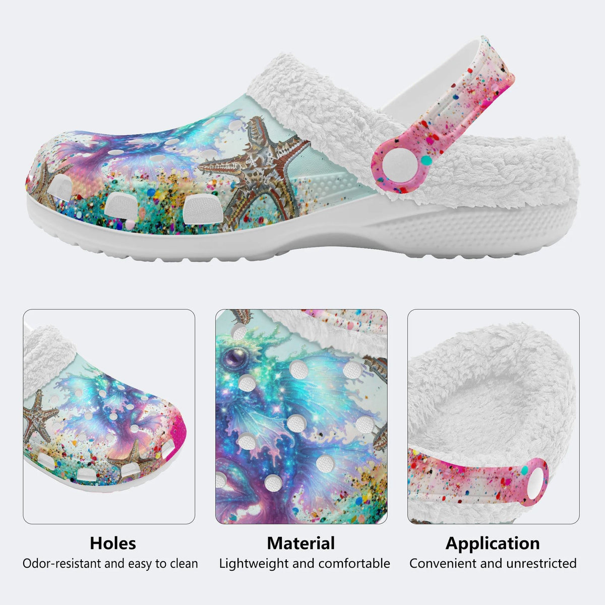 Colorful Fish And Starfish - Fur Lined Slippers/Sandals