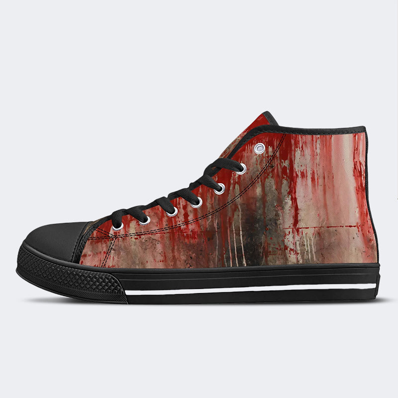 Weird Blood Dark Horror Gothic Halloween Vintage Art Print - Slip On Shoes - High Top Canvas