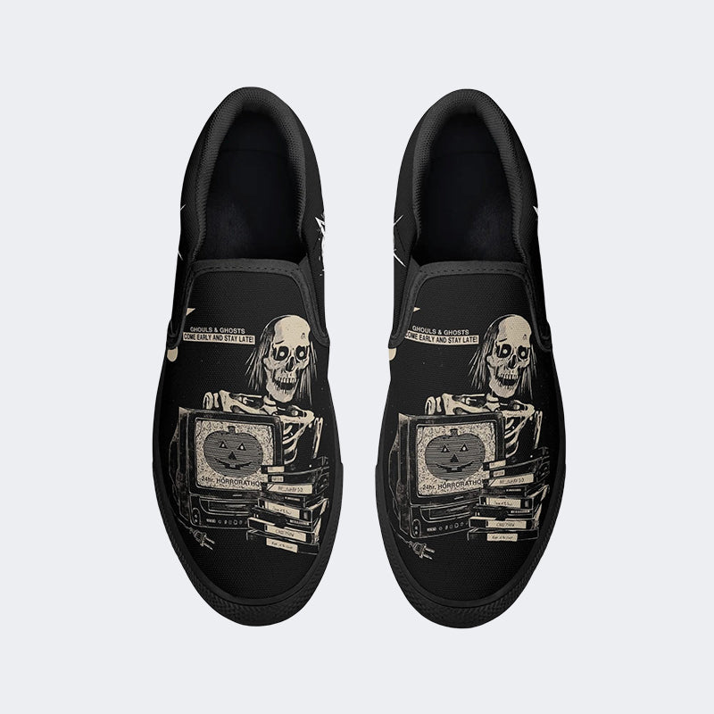 Unisex Halloween Skull Print - Slip On Shoes