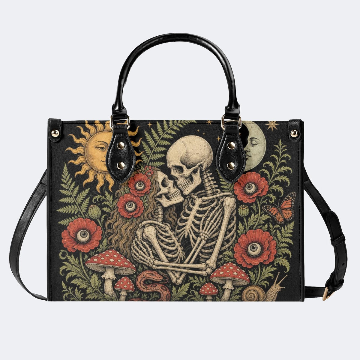 Mushroom Skeleton Lovers Print Handbag Factory Direct Sales