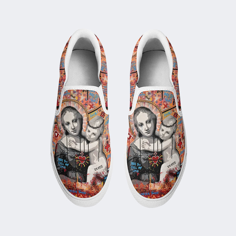 Unisex Christ Mary Graffiti Art Print - Slip On Shoes