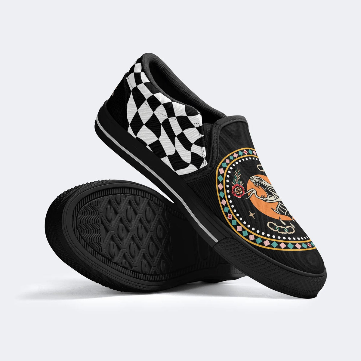 Black And White Snake Print - Slip On Shoes
