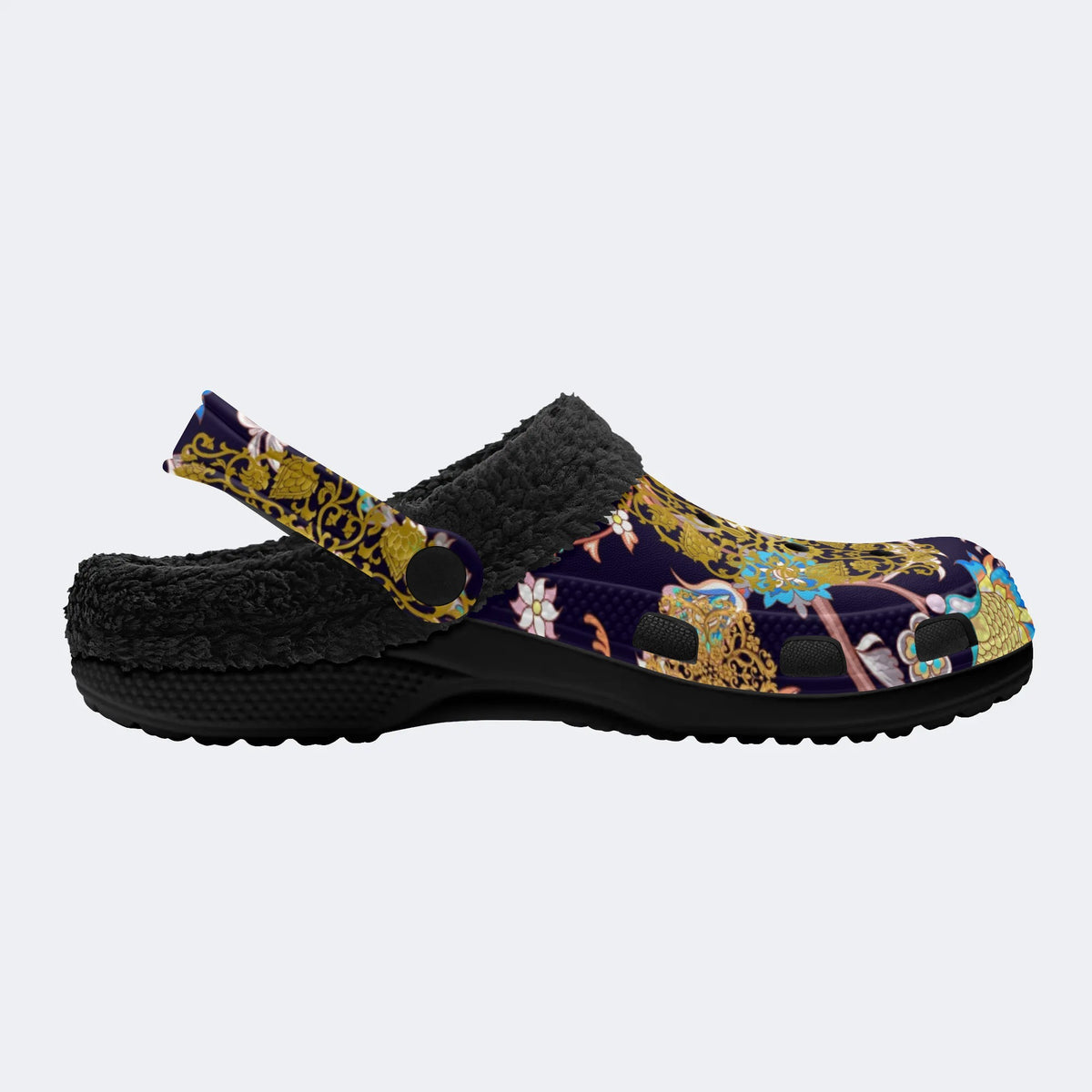 Unisex Flowers Print - Fur Lined Slippers/Sandals