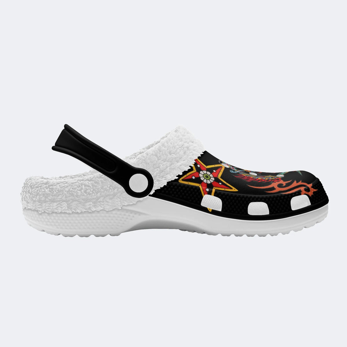 Flaming Skull Dagger Print - Fur Lined Slippers/Sandals