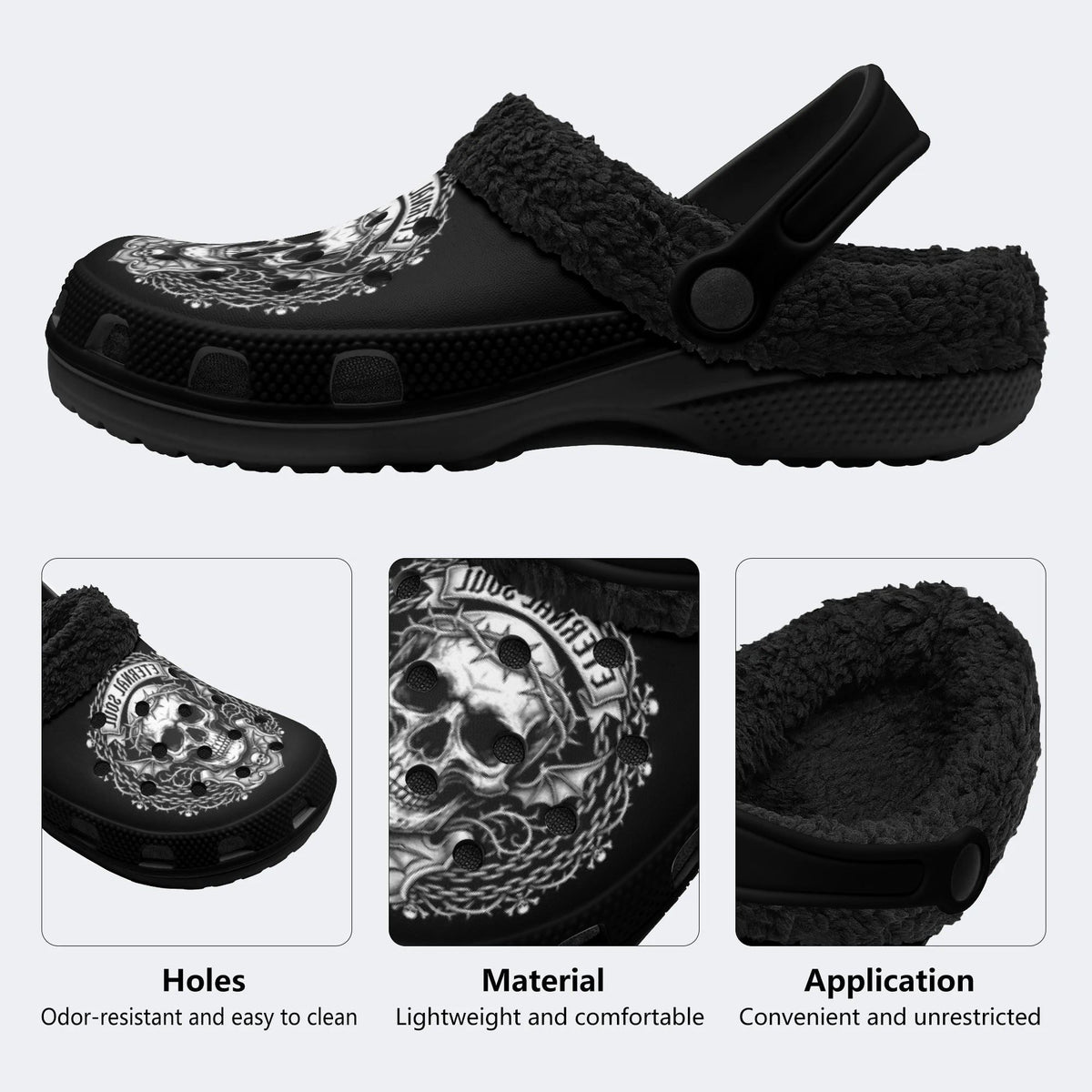 Gothic Chain Skull Art - Fur Lined Slippers/Sandals