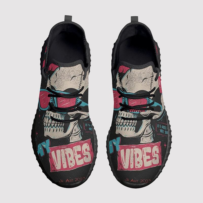 Skull&Letter Print Mesh Knit Sneakers
