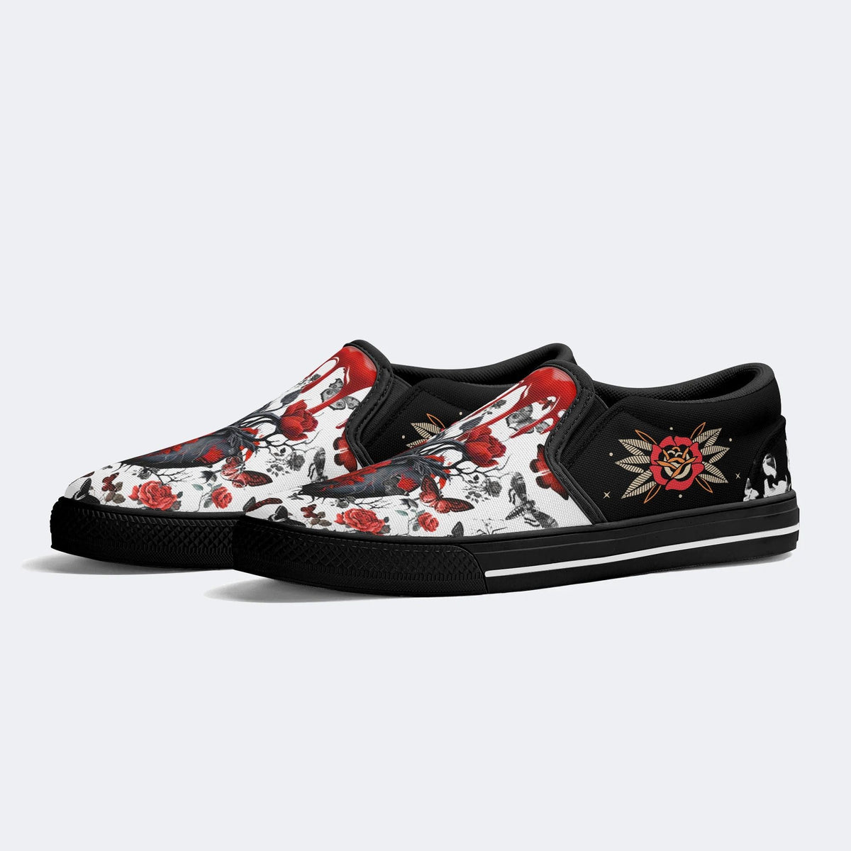 Heart Rose Butterfly Print - Slip On Shoes