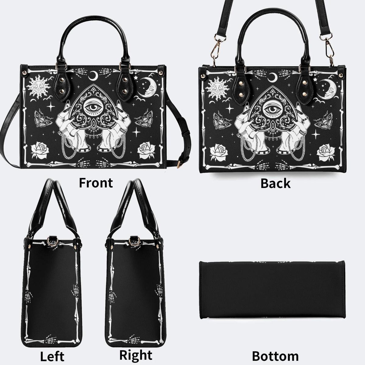 Poker Eyes And Moth Print - Leather Handbag