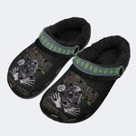 Horror Skull Graphic Print- Fur Lined Slippers