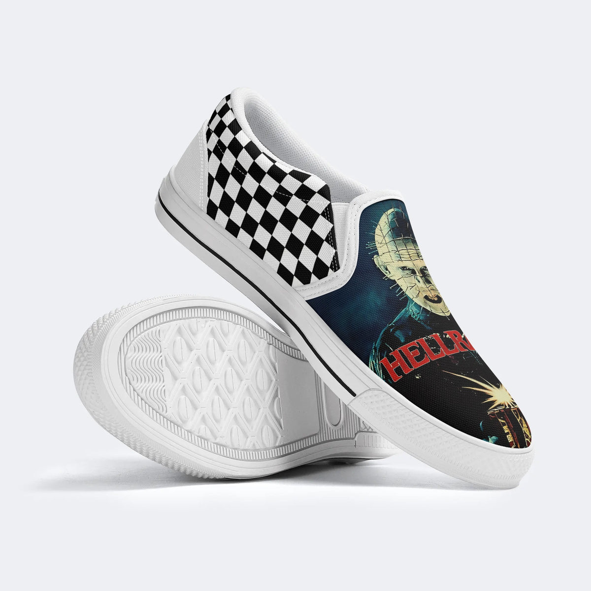 Unisex Black Metal Pinhead Print - Slip On Shoes