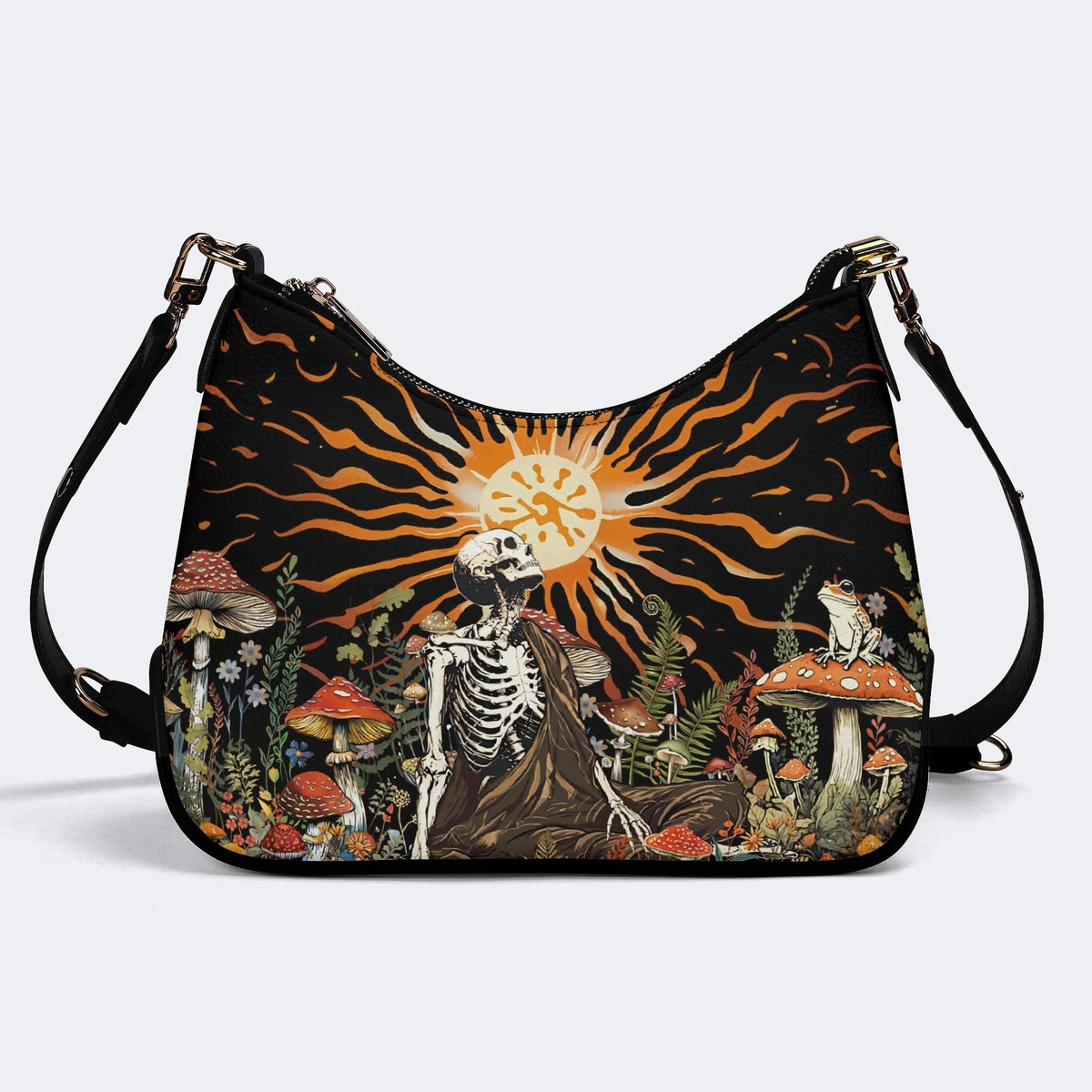 Sun Over The Mushroom Bush - Leather Crossbody Bag