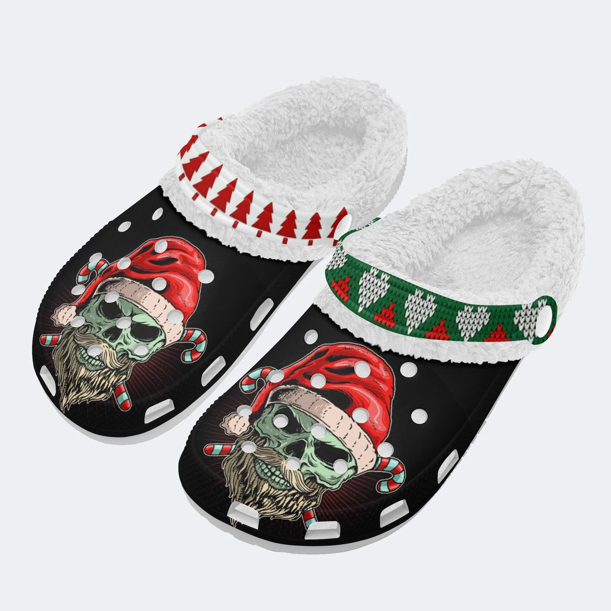 Skull Santa Print - Fur Lined Slippers/Sandals