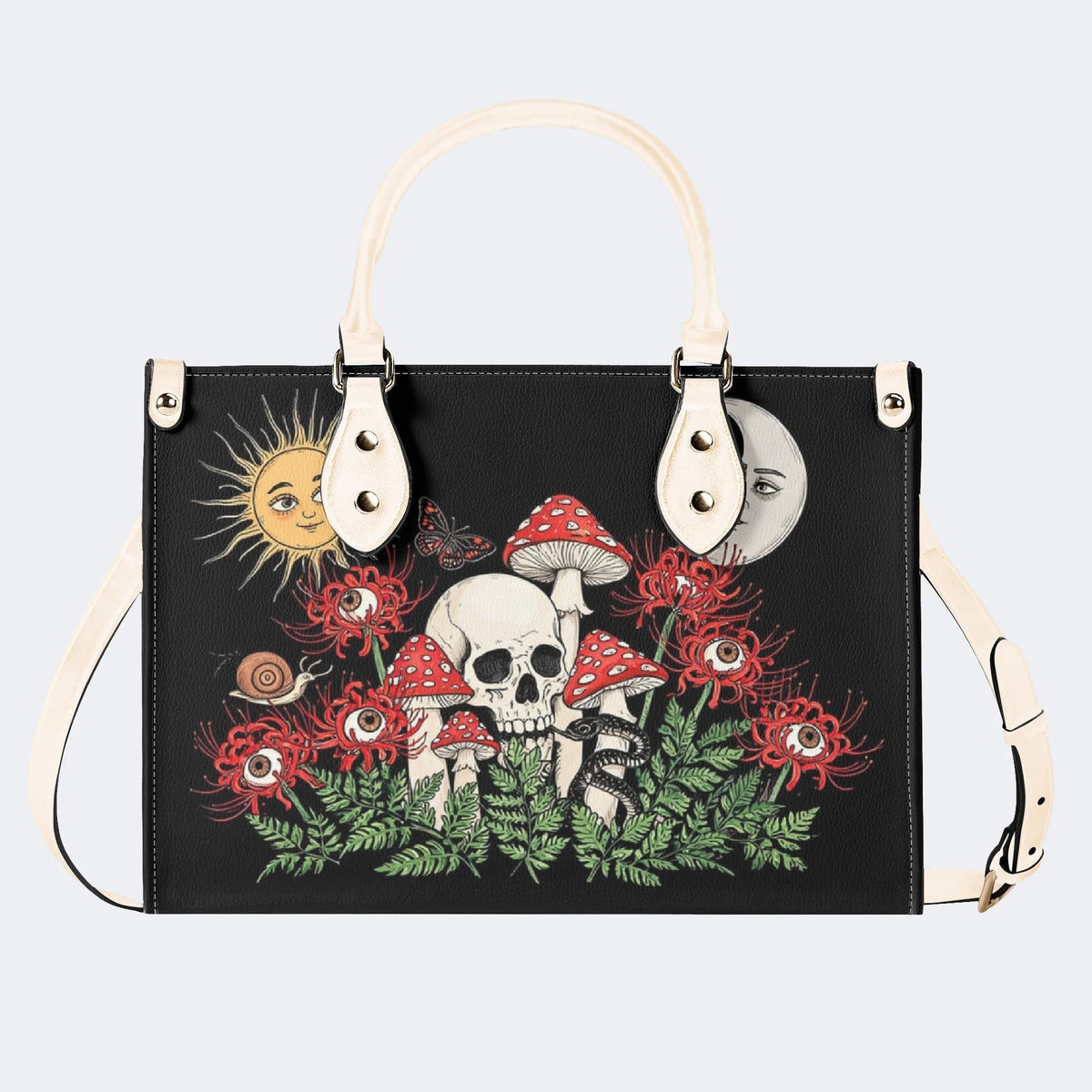 Skull Mushroom Spider Lily Print Handbag Factory Direct Sales