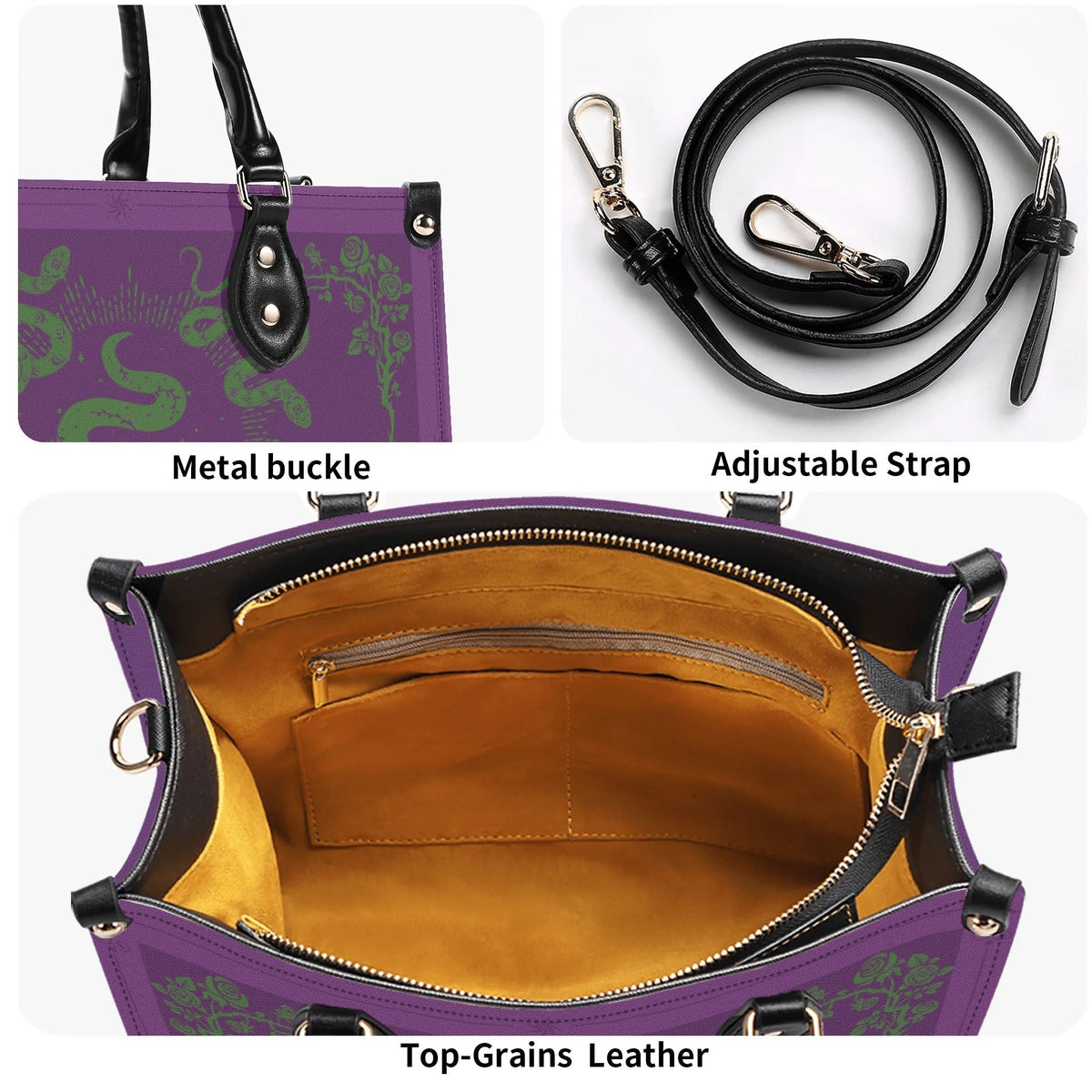 Inscribed Viper Print - Leather Handbag