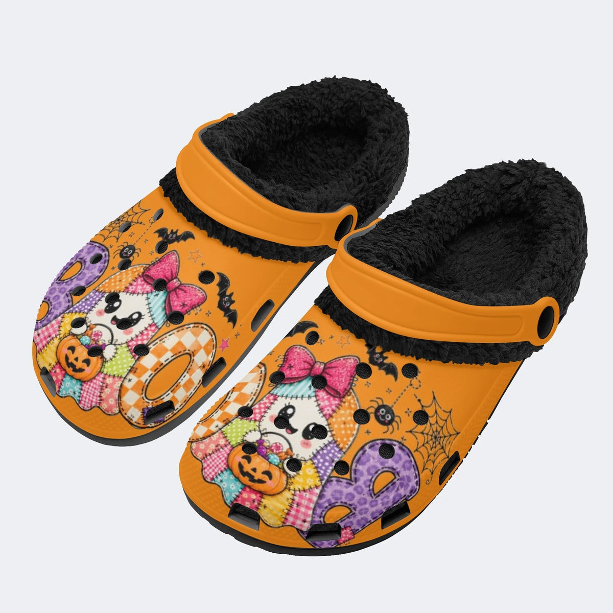 Halloween Ghost Pumpkin - Fur Lined Slippers/Sandals