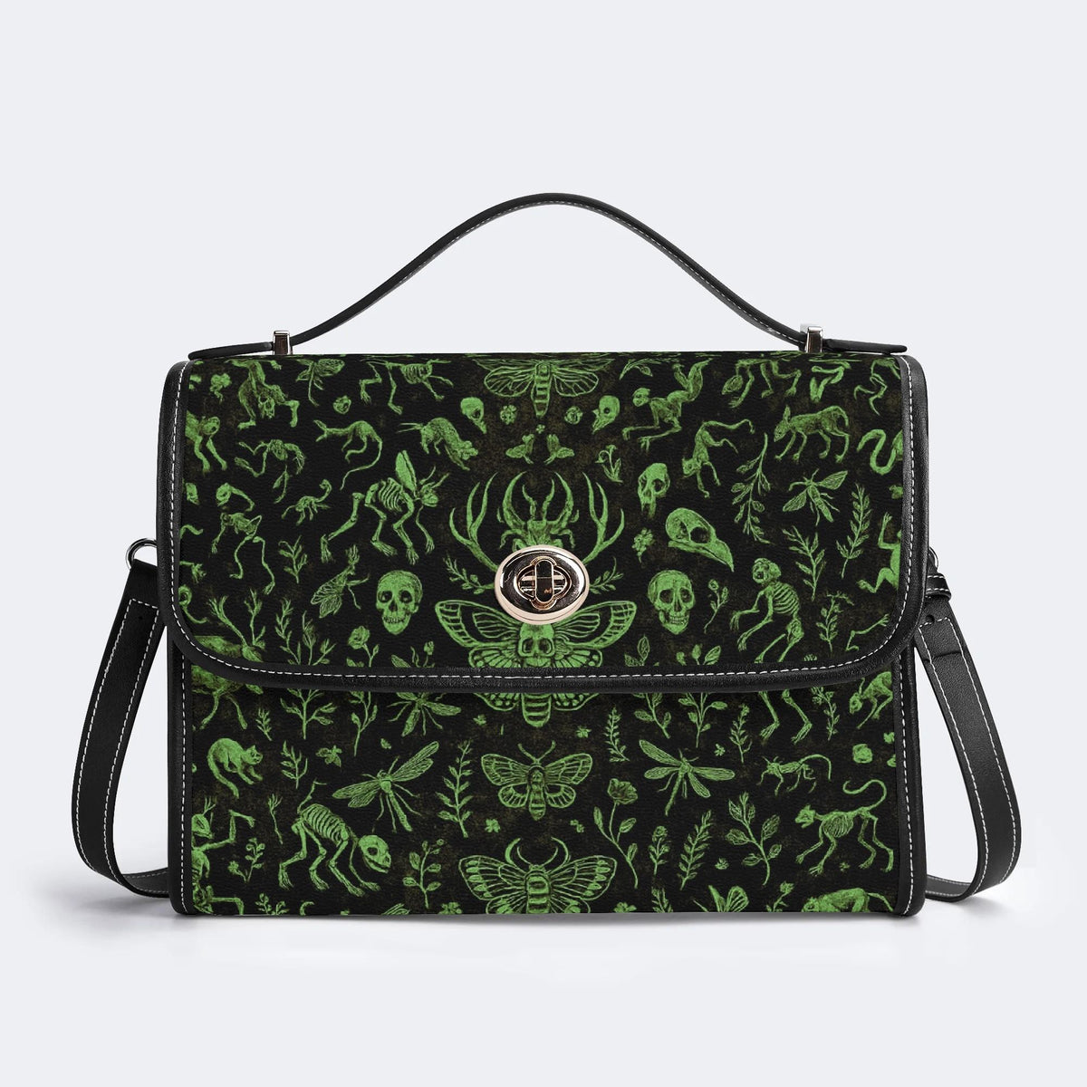 Death Moth And Animal Skeleton - Leather Satchel Bag