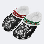 Unisex Black Metal Pinhead Print - Fur Lined Slippers/Sandals