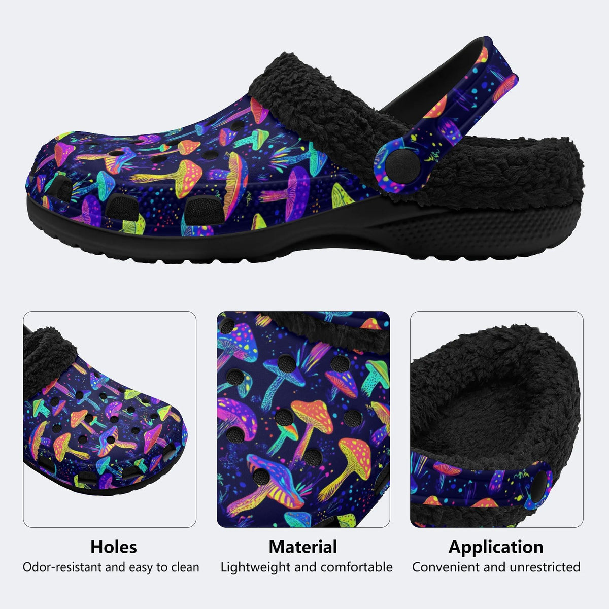 Neon Color Mushroom Print - Fur Lined Slippers/Sandals