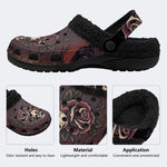 Gothic Skull Burgundy Rose Thorn Bat - Fur Lined Slippers/Sandals