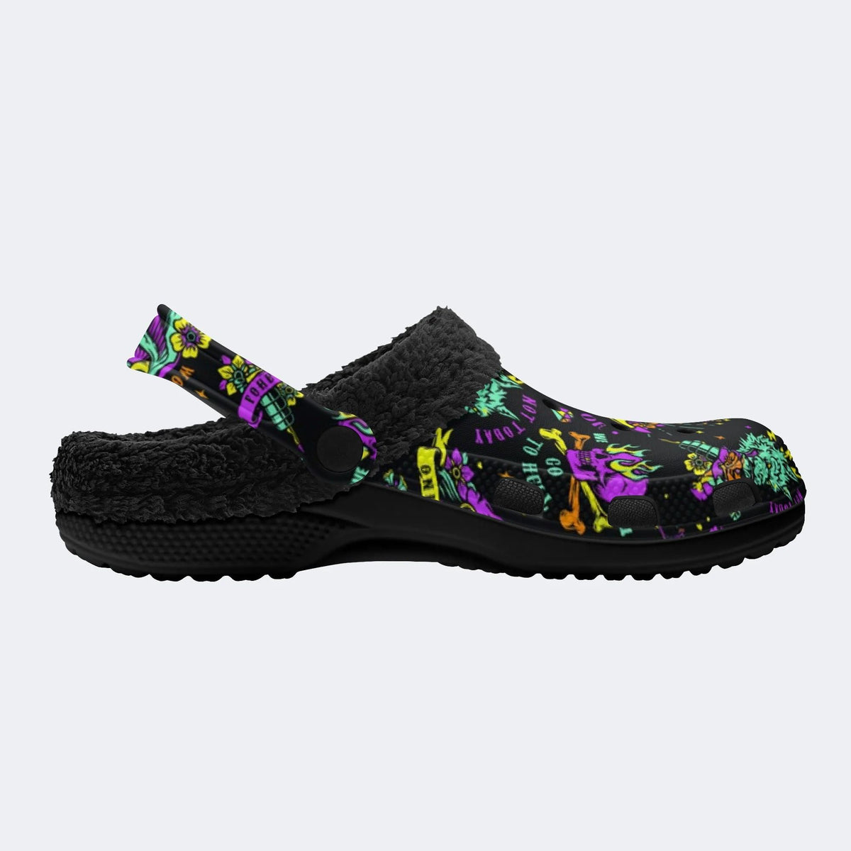 Gothic Dark Rock Skull - Fur Lined Slippers/Sandals