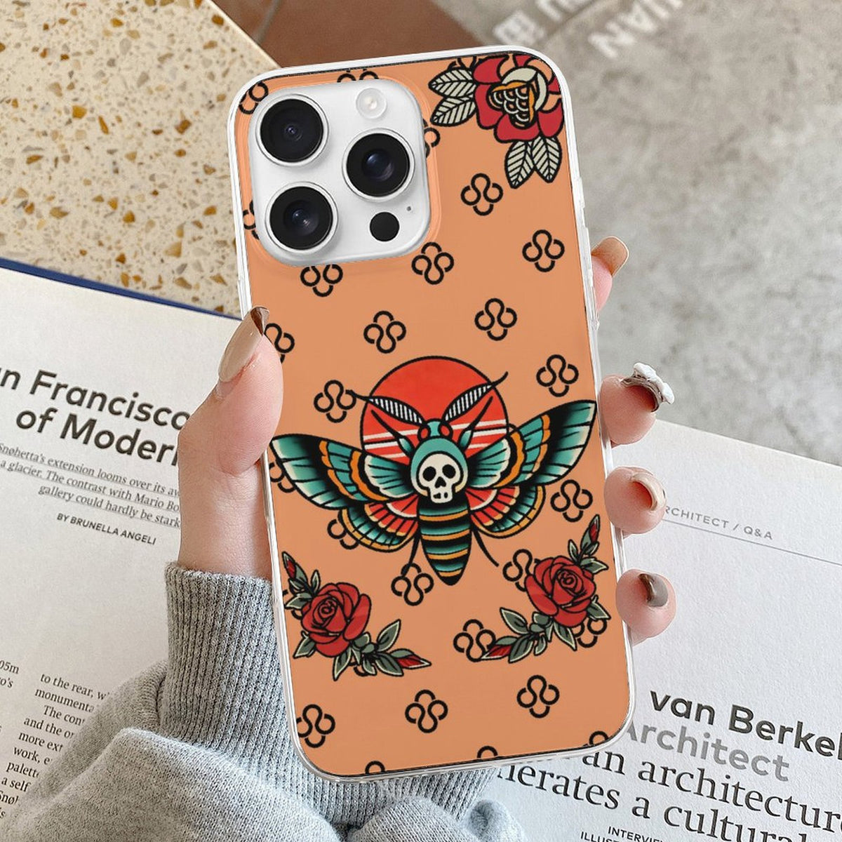 Vintage Rose Death Moth Print - Phone Case