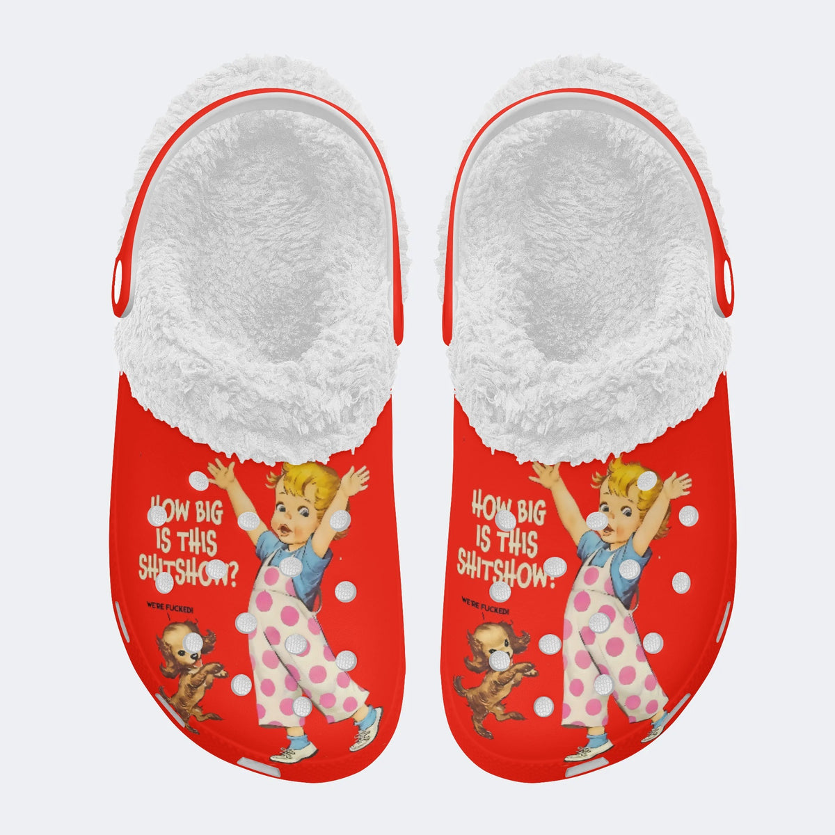 Retro Funny Art Print - Fur Lined Slippers/Sandals