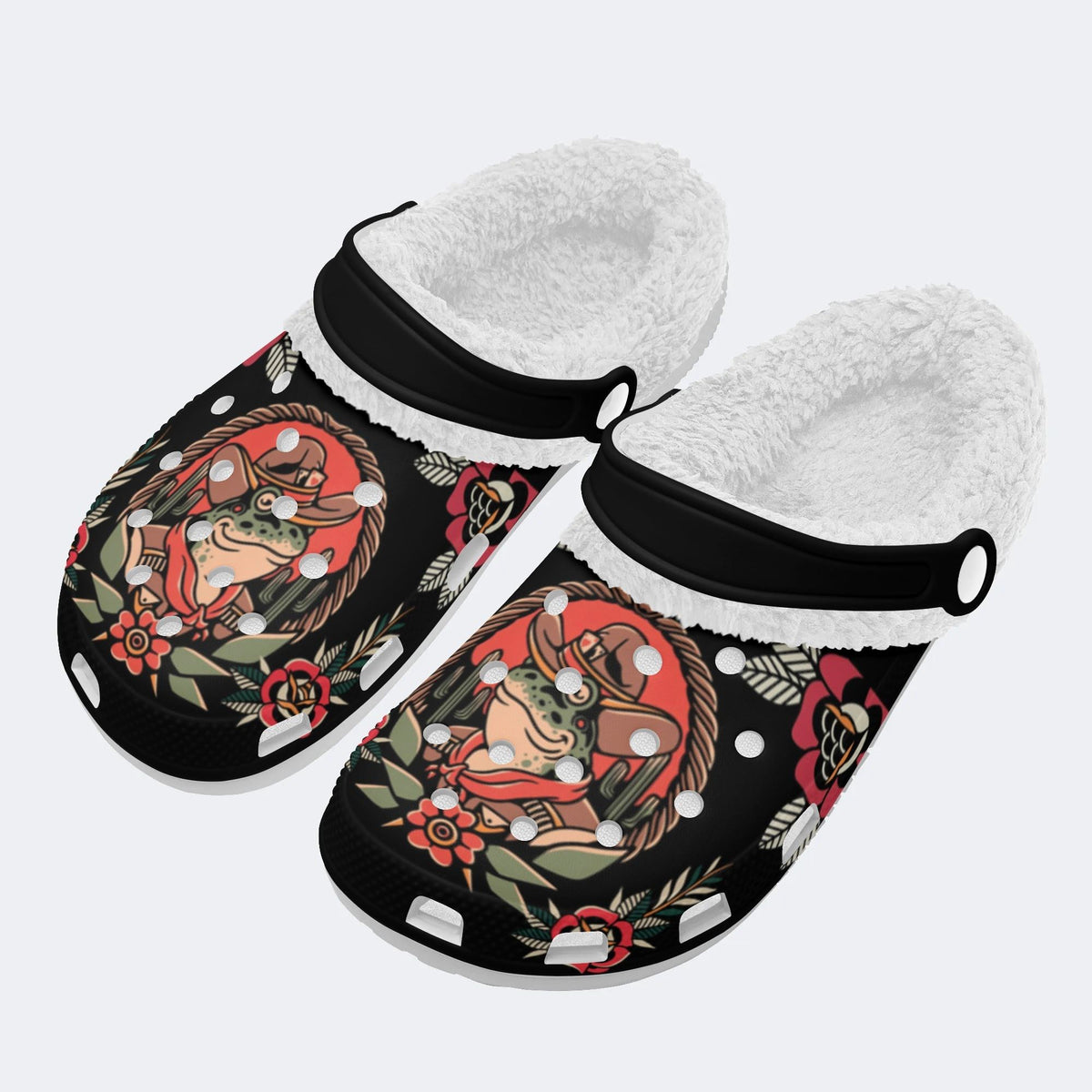 Personalized Name Cowboy Frog Print - Removable Fur Lined Slippers/Sandals