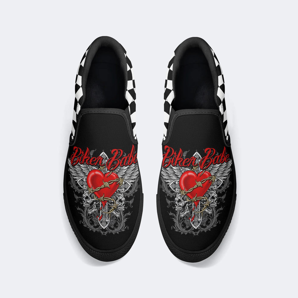 Biker Babe Heart Print - Slip On Shoes