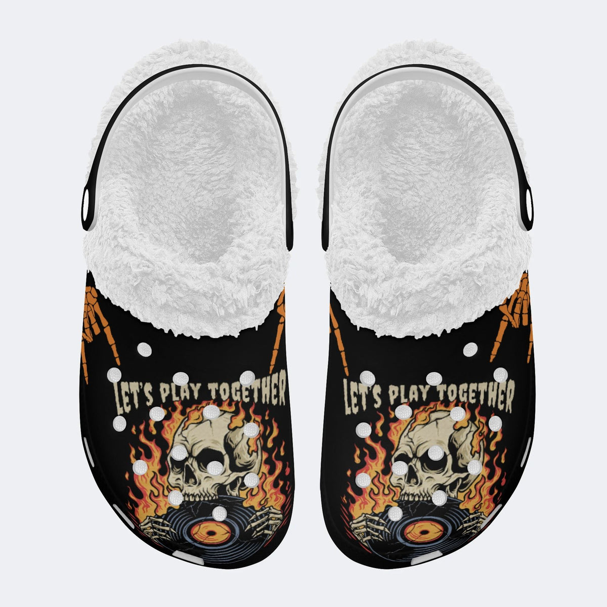 Skull&CD Print - Fur Lined Slippers/Sandals