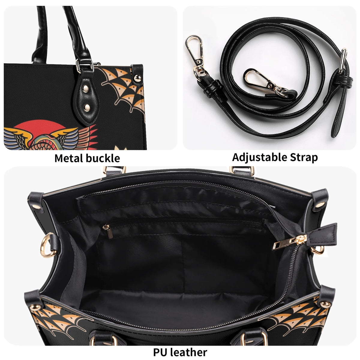 Vintage Eagle & Snake Print - Leather Handbag