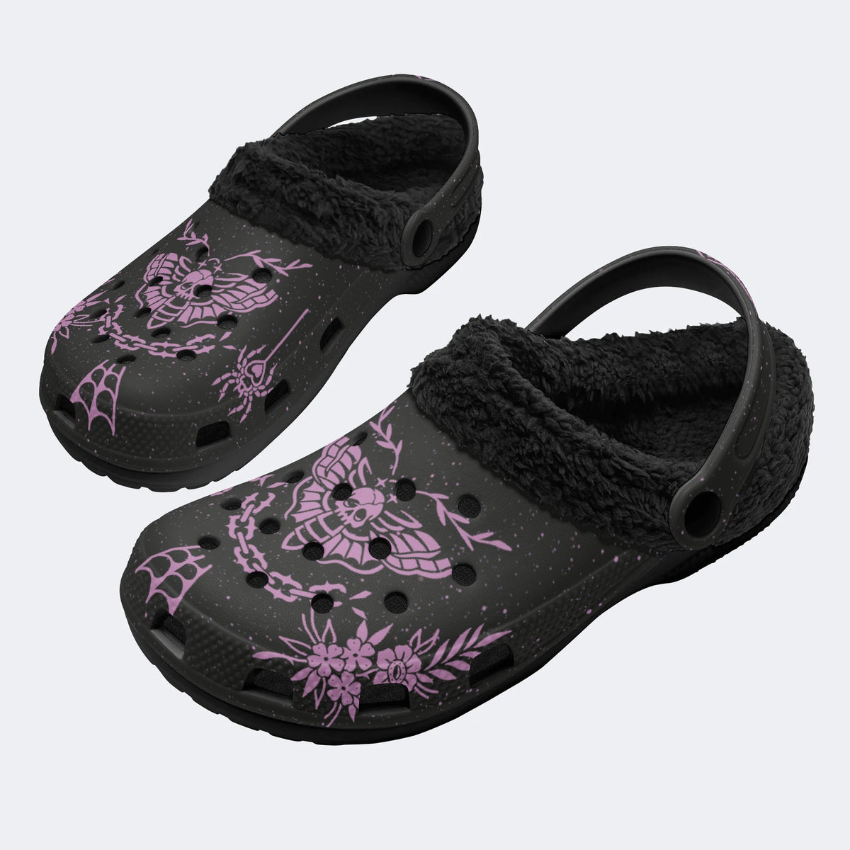 Death Moth Vintage Print - Fur Lined Slippers/Sandals