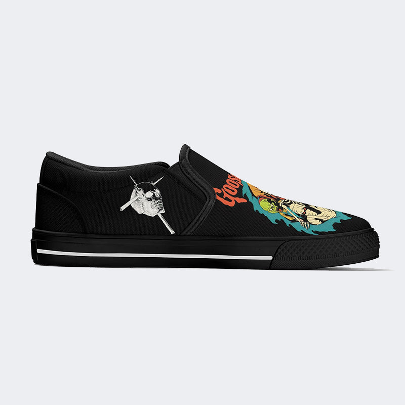 Unisex Horror Skull Print - Slip On Shoes