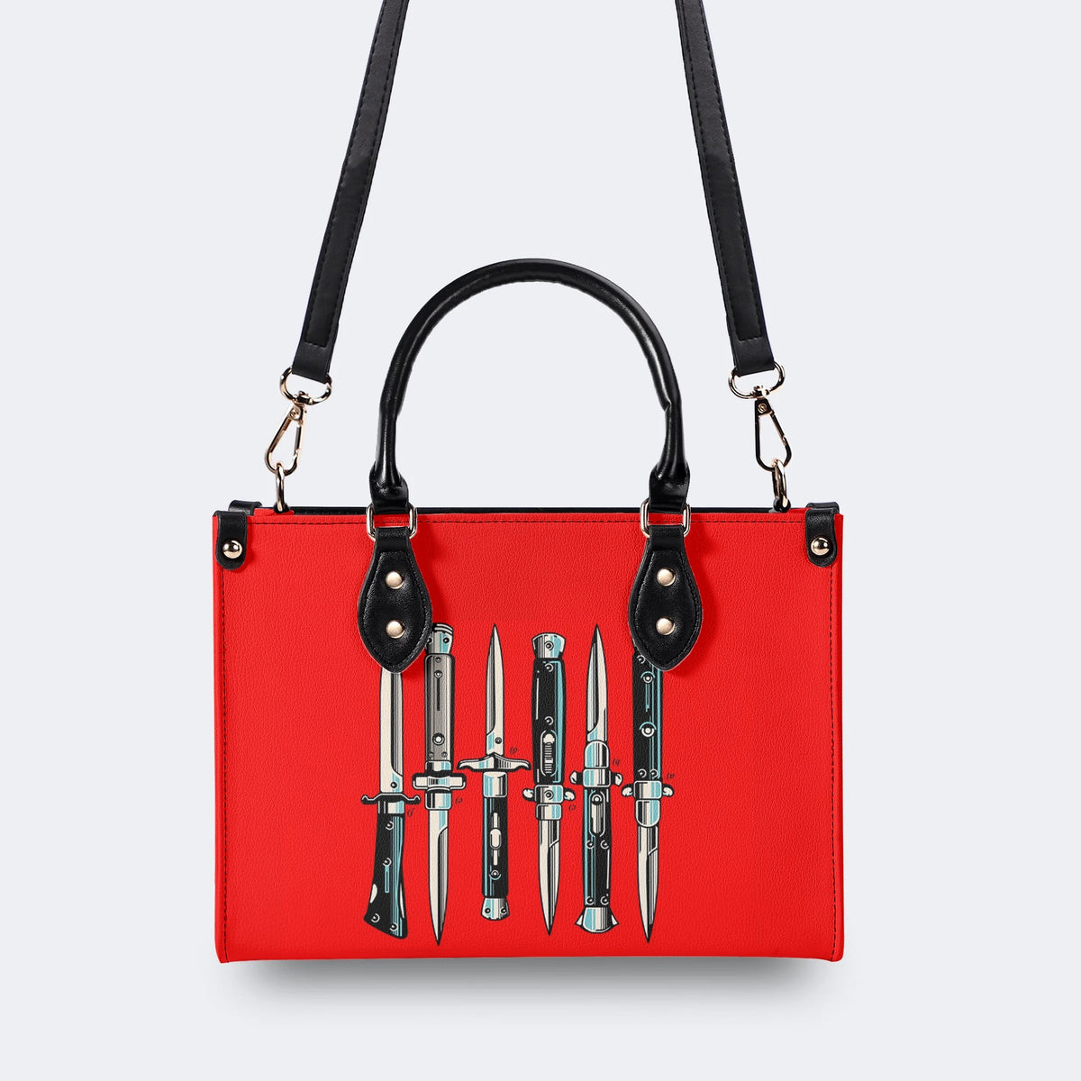 Weapons Print - Leather Handbag