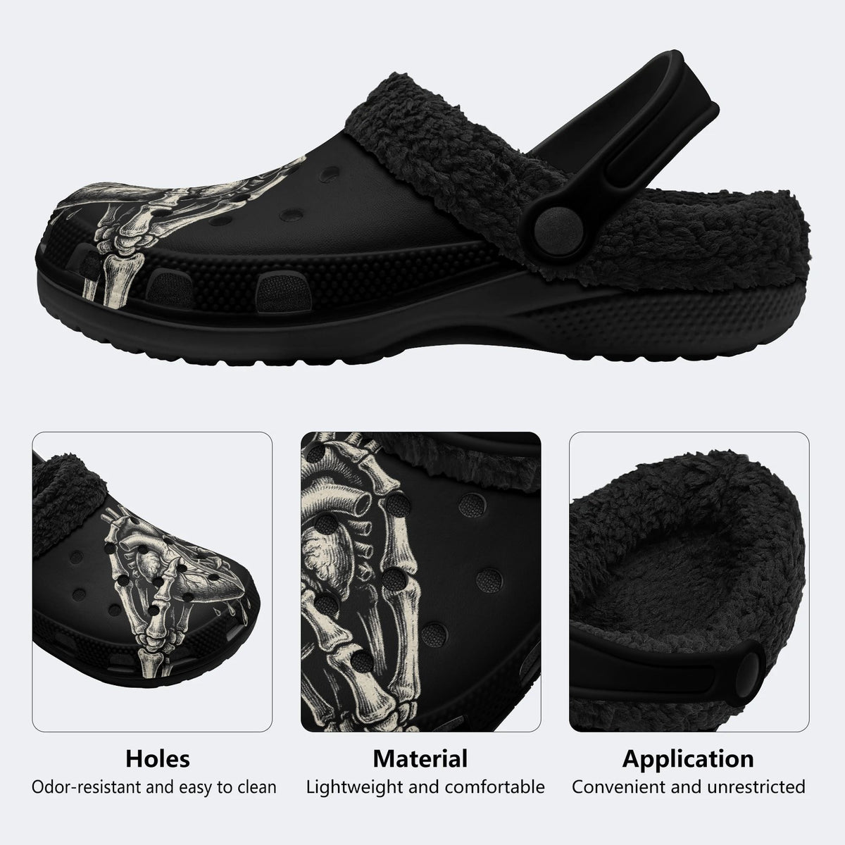 Gothic Skeleton Heart - Fur Lined Slippers/Sandals
