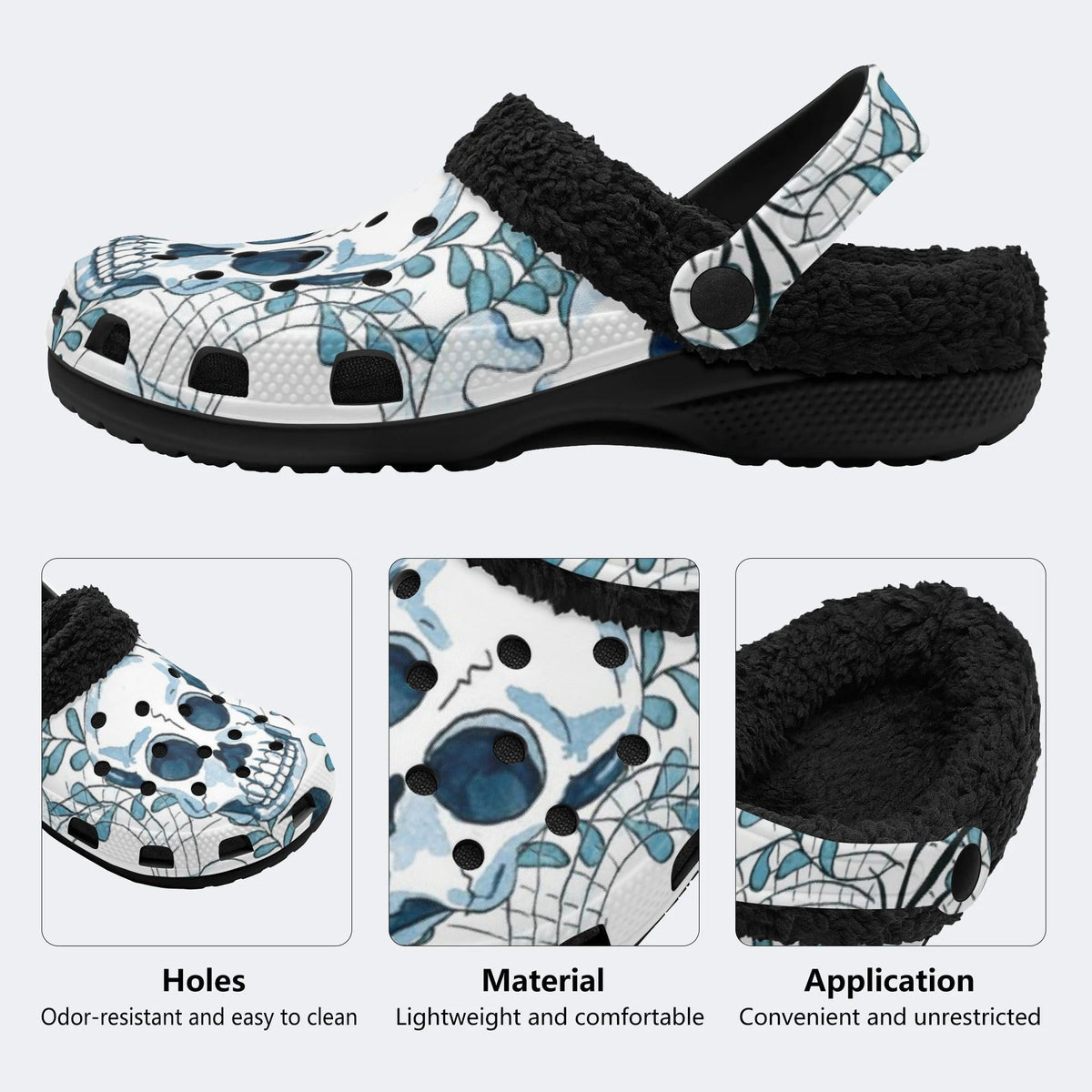 Blue Skull Foliage - Fur Lined Slippers/Sandals