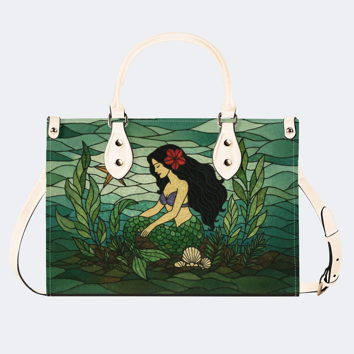 Mermaid Under The Sea - Leather Handbag