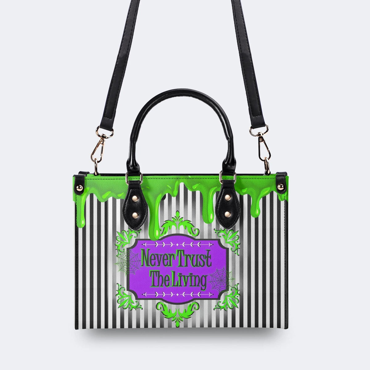 Classic Black And White Stripes - Leather Handbag