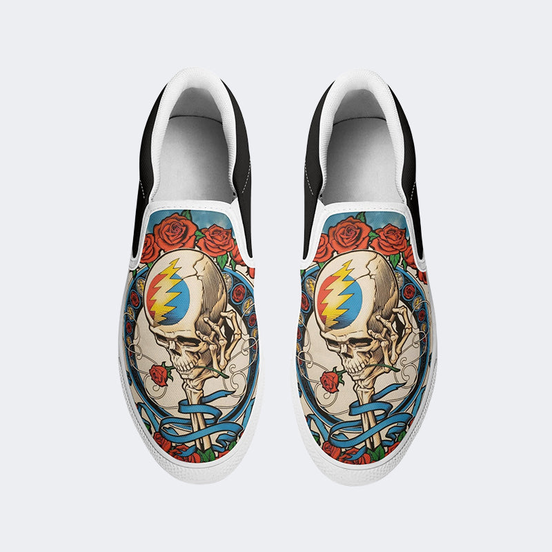 Unisex Tie Dye Skull Graphic Print - Slip On Shoes