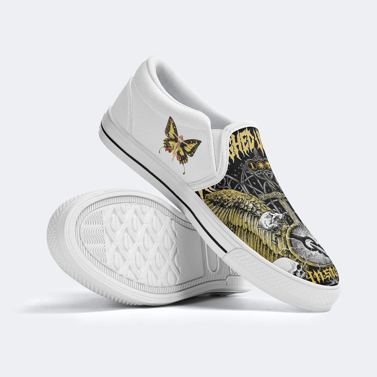 Unisex Wing&Skull&Cross Print - Slip On Shoes