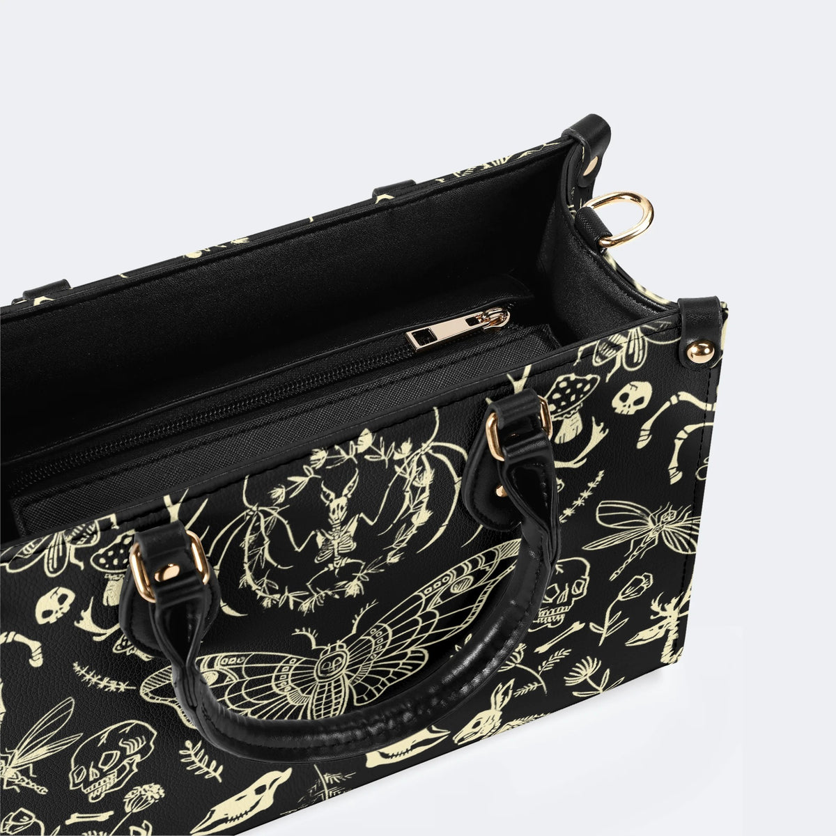 Dark Cottagecore Forest Animal Bones Print - Leather Handbag