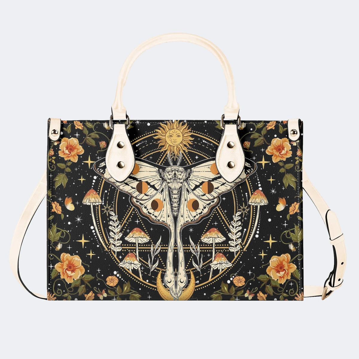 Retro Bohemian Sun Moon Star Moth - Leather Handbag