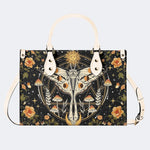 Retro Bohemian Sun Moon Star Moth - Leather Handbag