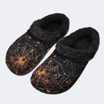 Gothic Golden Spiderweb‑Fur Lined Slippers Sandals