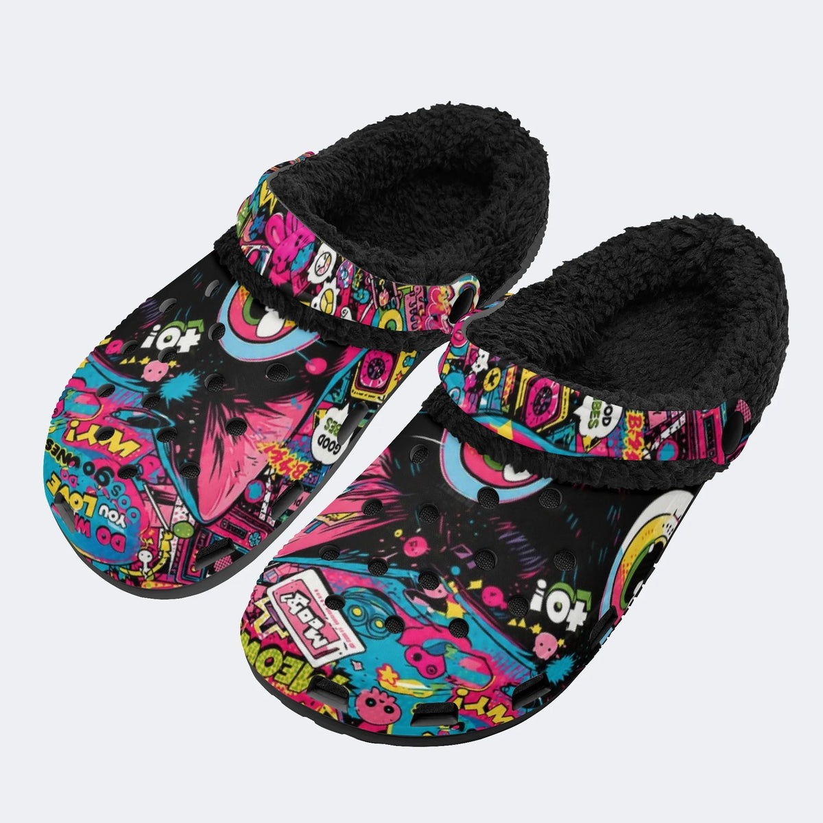 Colorful Pop Cartoon - Fur Lined Slippers/Sandals