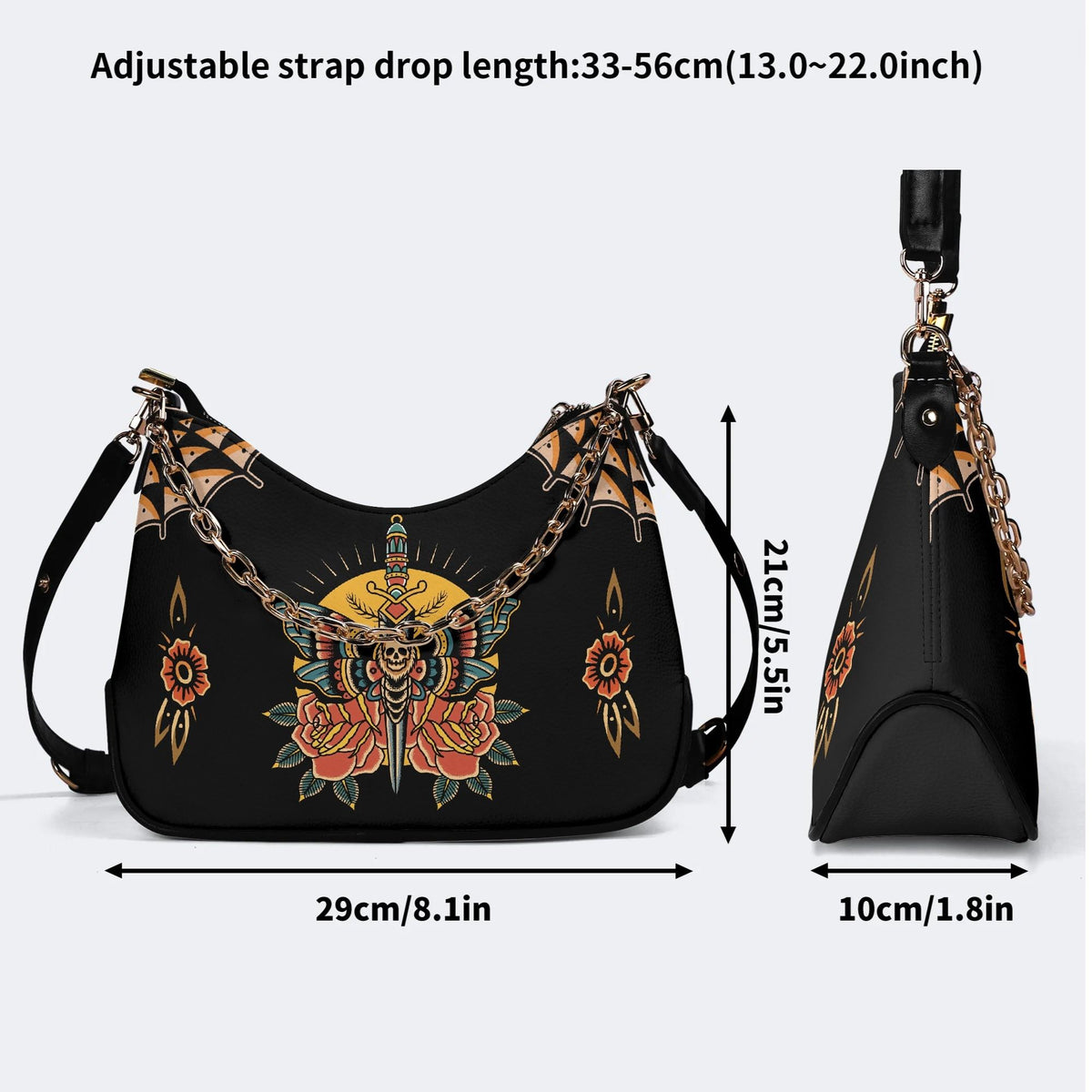Death Moth On Sword Print - Leather Crossbody Bag